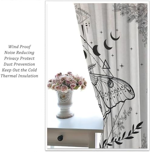 Vintage Boho Moth Curtains with Floral Design 21x45in x2 Panels
