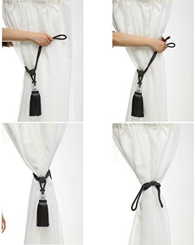 Fenghuangwu Tassel Curtain Tiebacks Elegant Crystal Holdbacks for Home Office Decor Charcoal 2P