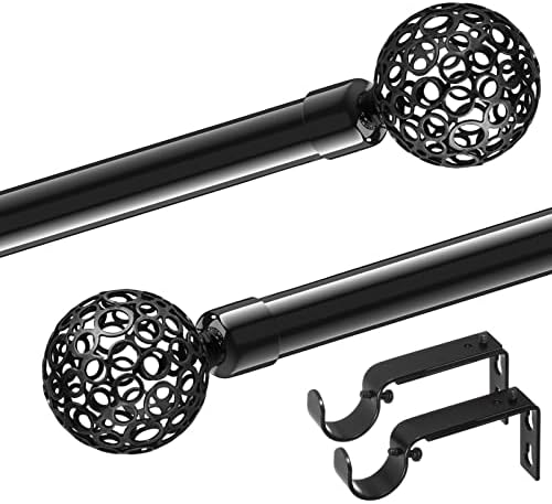 1 Inch Black Curtain Rods with Ball Cage Finials