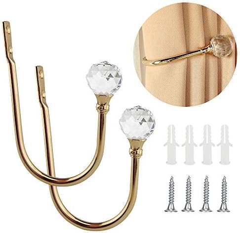 Coolnice 2 Pack Gold Curtain Holdbacks with Screws U Shape Curtain Tiebacks Hooks for Home Office
