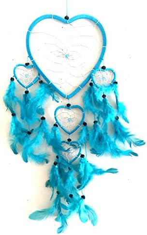 OMA Dream Catcher Turquoise Blue Feather Heart Shape with Crystal Beads 7 Diameter