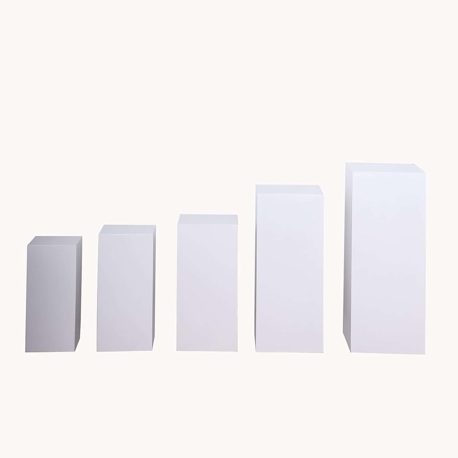 Set of 5 White Metal Rectangular Display Pedestals