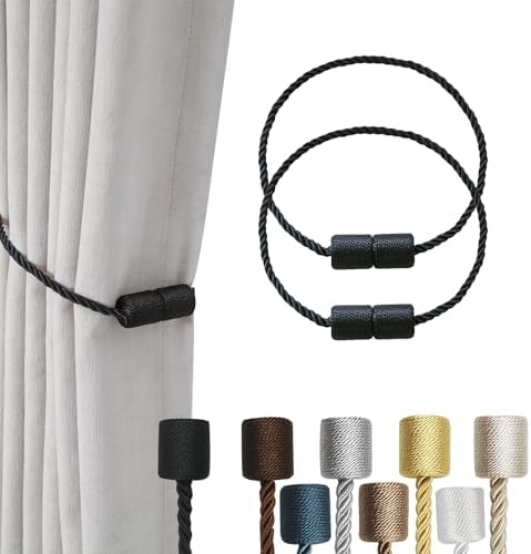 2 Pack Black Magnetic Curtain Holdbacks - Strong Tangle-Free