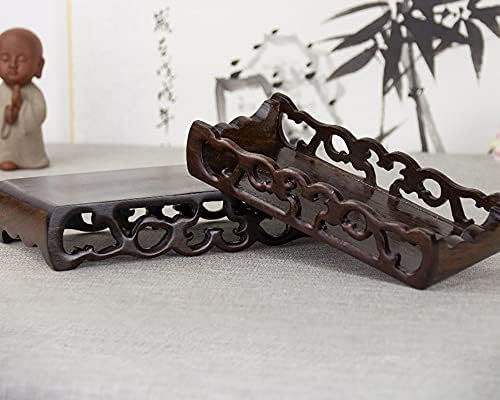 GOLDYWENDY Black Catalpa Wood Rectangular Book Scroll Base Flower Pot Vase Buddha Statue Display Stand Pedestal