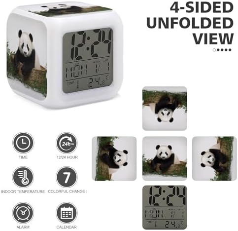 Panda Stars Alarm Clock with 7-Color Night Light