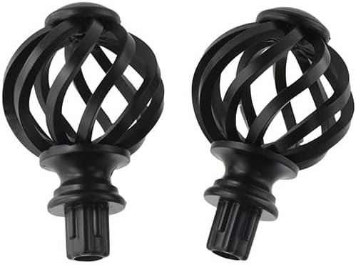 Pokinge 2Pcs Plastic Curtain Rod Finials Black Spiral Cage Shape 34 Inch Fit