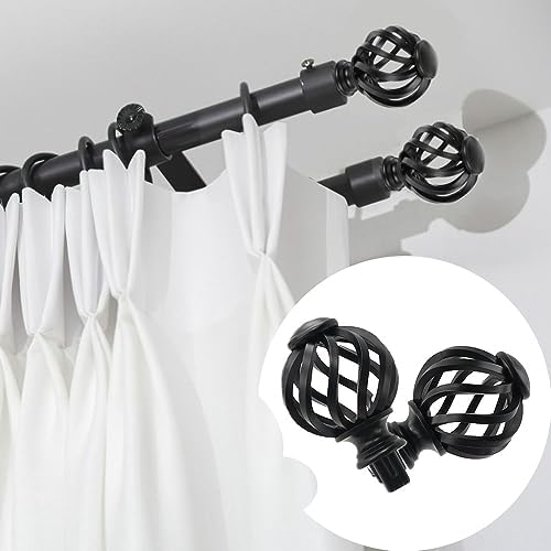 Pokinge 2Pcs Plastic Curtain Rod Finials Black Spiral Cage Shape 34 Inch Fit