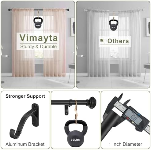 Vimayta 1 Inch Diameter Curtain Rods with Resin Finials 28-48 Inches