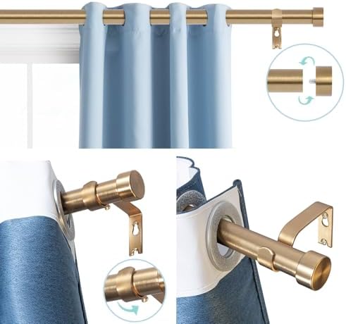 2 Pack Warm Gold Curtain Rods for Windows 36-88 Inches
