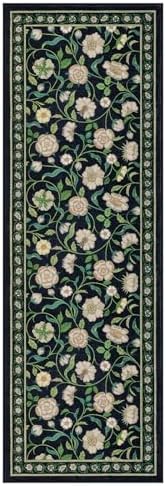 Moynesa Floral Hallway Runner Rug 6ft Non-Slip Black
