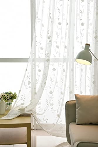 Iuokuby Gorgeous Design Semi Sheer Curtains with Small White Flowers Rod Pocket Top 2 Panels