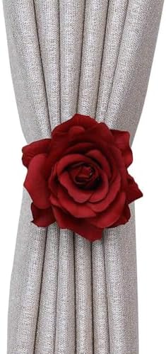 COSLANLEE Magnetic Rose Curtain Tiebacks 2 Pack Red