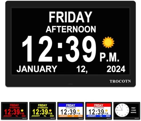 TROCOTN 10 Inch Digital Wall Clock with Day Date and Custom Alarms