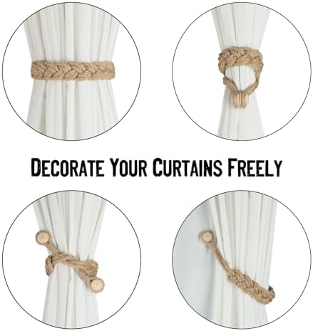 BEL AVENIR Magnetic Jute Curtain Tiebacks 4 Pack