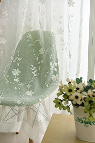 Iuokuby Gorgeous Design Semi Sheer Curtains with Small White Flowers Rod Pocket Top 2 Panels