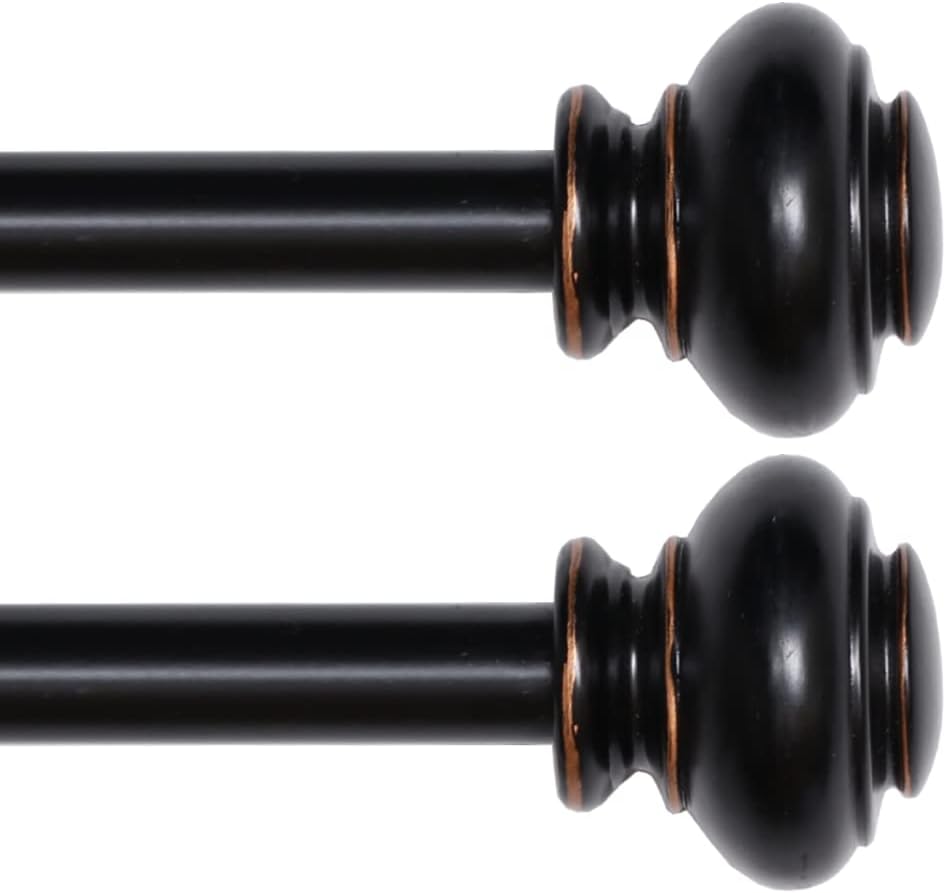 Turquoize Black Adjustable Single Curtain Rod 2 Pack