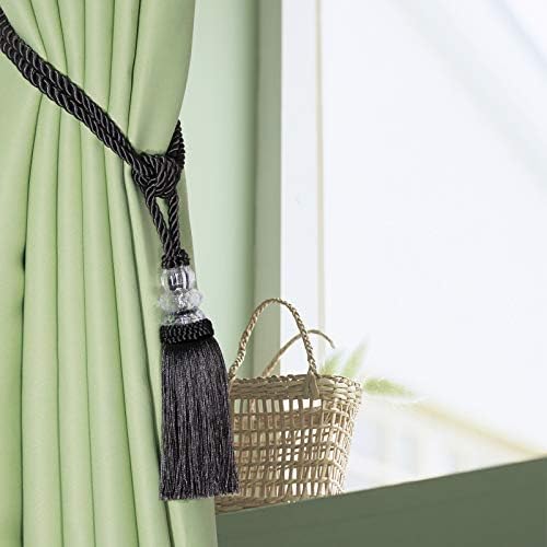 Fenghuangwu Tassel Curtain Tiebacks Elegant Crystal Holdbacks for Home Office Decor Charcoal 2P