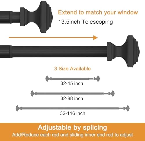 QITERI Black Adjustable Curtain Rod 32-88 Inches