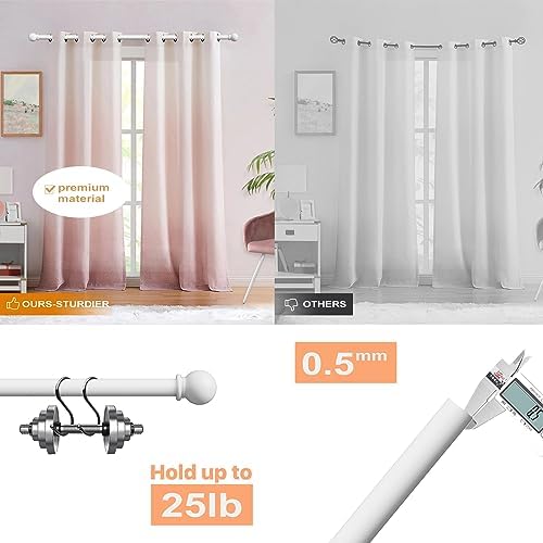 White Curtain Rods 48-84 Inch Adjustable Heavy Duty Metal Rod Set with Brackets