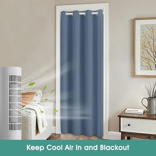 HOMEIDEAS Stone Blue Doorway Curtains with Tie Back
