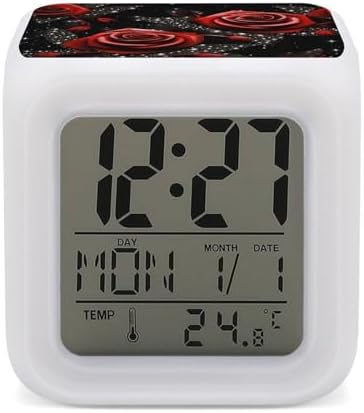 Red Roses and Stars Digital Alarm Clock with Night Light