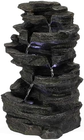 Cascading 5-Tier Electric Rock Water Fountain with LED Lights 18 In