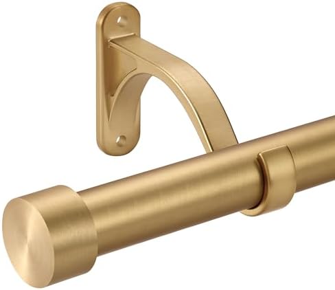 1-Inch Diameter Adjustable Curtain Rod with Premium Aluminum Brackets and Finials for Windows Brushed Gold 28-48