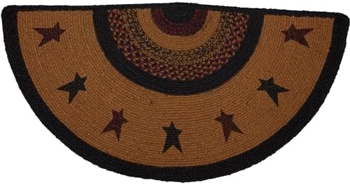 VHC Brands Primitive Star Jute Yellow Accent Rug Half Circle with Pad 165x33