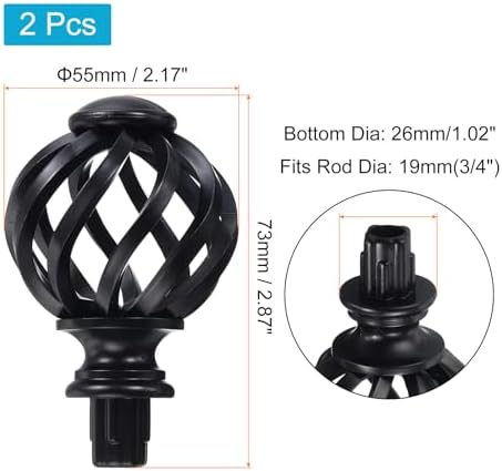 Uxcell Curtain Rod Finials 2Pcs Black Plastic Ends 19mm Diameter
