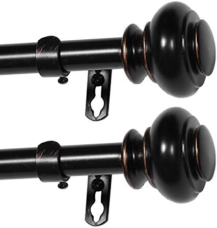 Turquoize Black Adjustable Single Curtain Rod 2 Pack