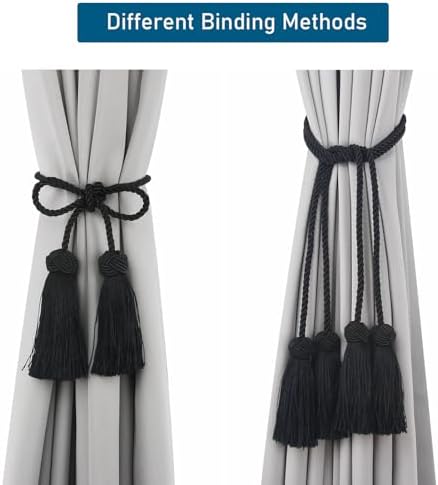 Elegant Black Rope Curtain Tiebacks with Tassels 4 Pack