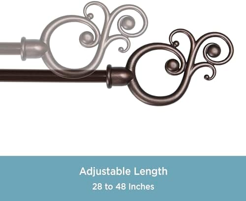 Kenney Valencia Large Scroll End Window Rod 28-48 Adjustable Chocolate Finish