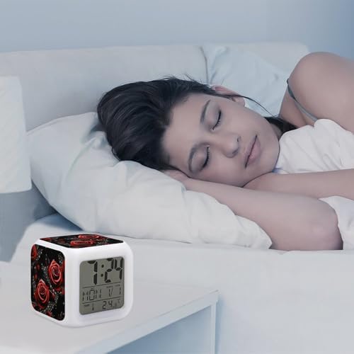 Red Roses and Stars Digital Alarm Clock with Night Light
