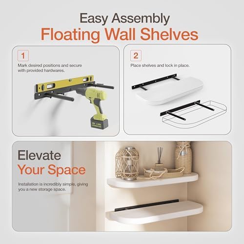 BATODA Set of 2 17 Inch White Floating Shelves Wall Mounted