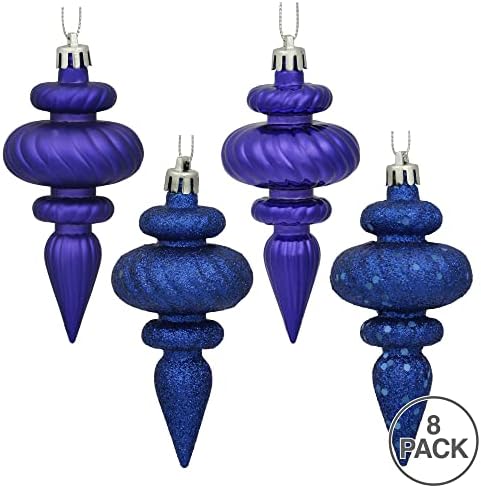Vickerman 4 Inch 4-Finish Finial Ornament 8 Pack