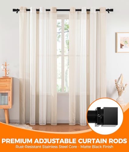 Adjustable Black Metal Curtain Rod 32-72 Inches