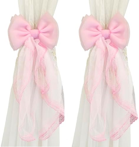 2 Pcs Pink Lace Bow Curtain Tiebacks for Home Office Decor