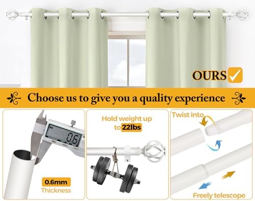 USFOOK White Curtain Rod 32-58 Inches 78 Inch Diameter Telescoping Splicing Rods with Twisted Cage Finials
