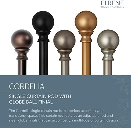 Elrene Cordelia Adjustable Single Curtain Rod with Globe Ball Finials 1 Inch Diameter Antique Pewter