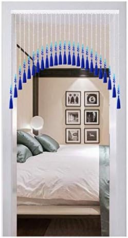 Crystal Beaded Curtain Panel with Tassels Blue 160x90CM