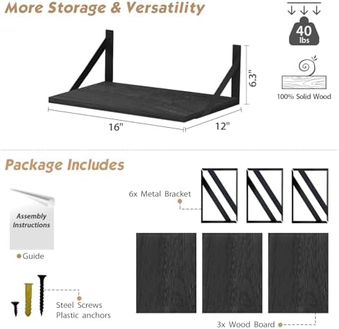 Forbena 3-Piece Black Floating Shelves for Wall