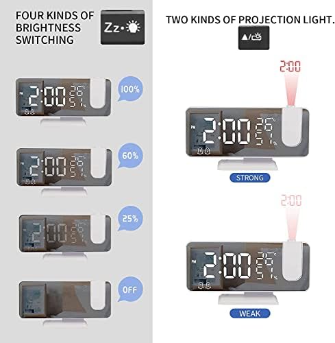Hanaix Projection Alarm Clock with USB Temperature Humidity Display 73 Mirror Screen 24H Snooze Dual Alarm