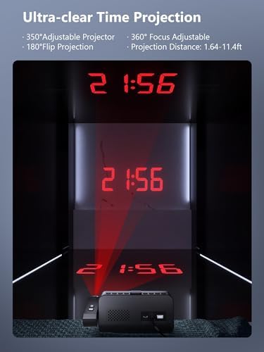 Projection Alarm Clock with Rotatable Projector and Smart Features for Bedroom