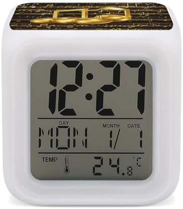 Gold Musical Note with Shiny Star Alarm Clock with LED Display and 7 Color Night Light