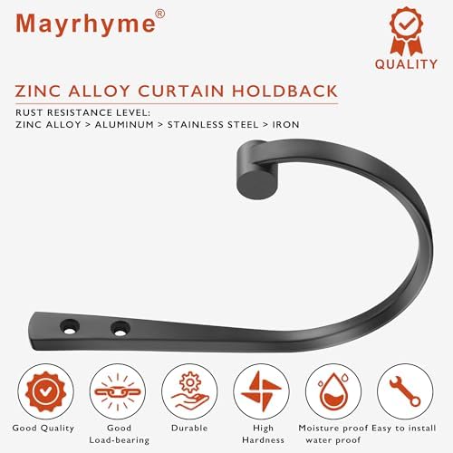 4Pcs Black Zinc Alloy Curtain Holdbacks