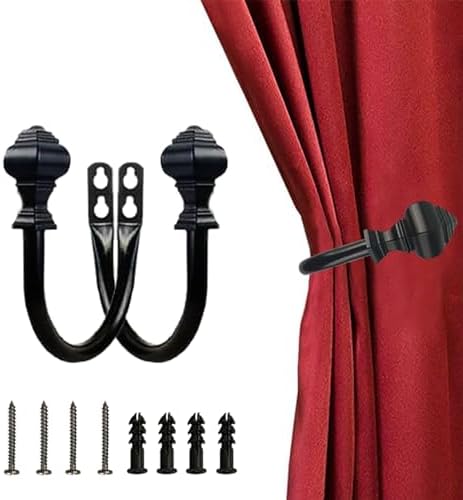 2Pcs Curtain Holdbacks with Lighthouse Finial Black
