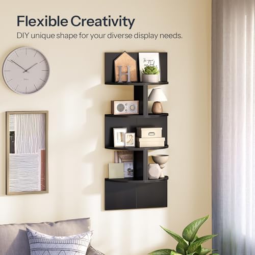 HOOBRO 4-Tier Floating Corner Shelves Set of 2 Black