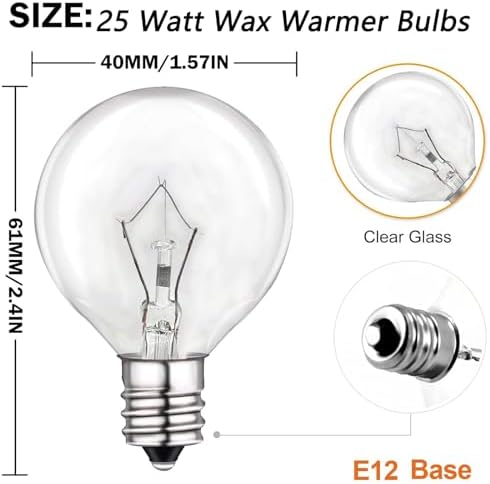 25 Watt Wax Warmer Bulbs 6-Pack Dimmable G40 Bulbs for Scentsy Warmers
