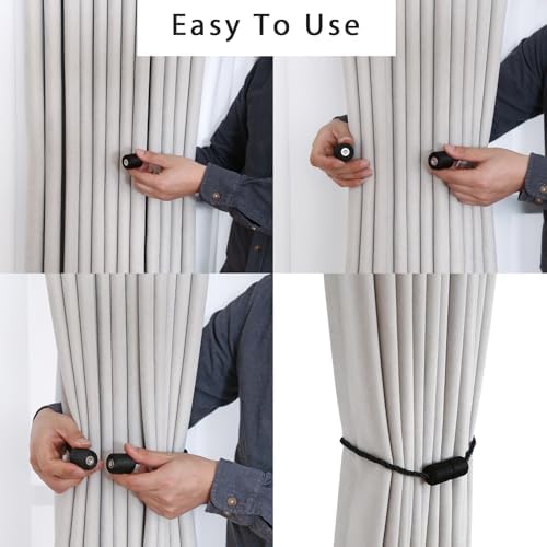2 Pack Black Magnetic Curtain Holdbacks - Strong Tangle-Free