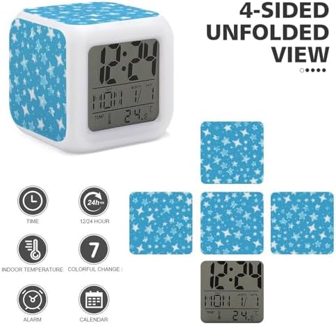 Light Blue Star Alarm Clock with 7 Color Changing Modes
